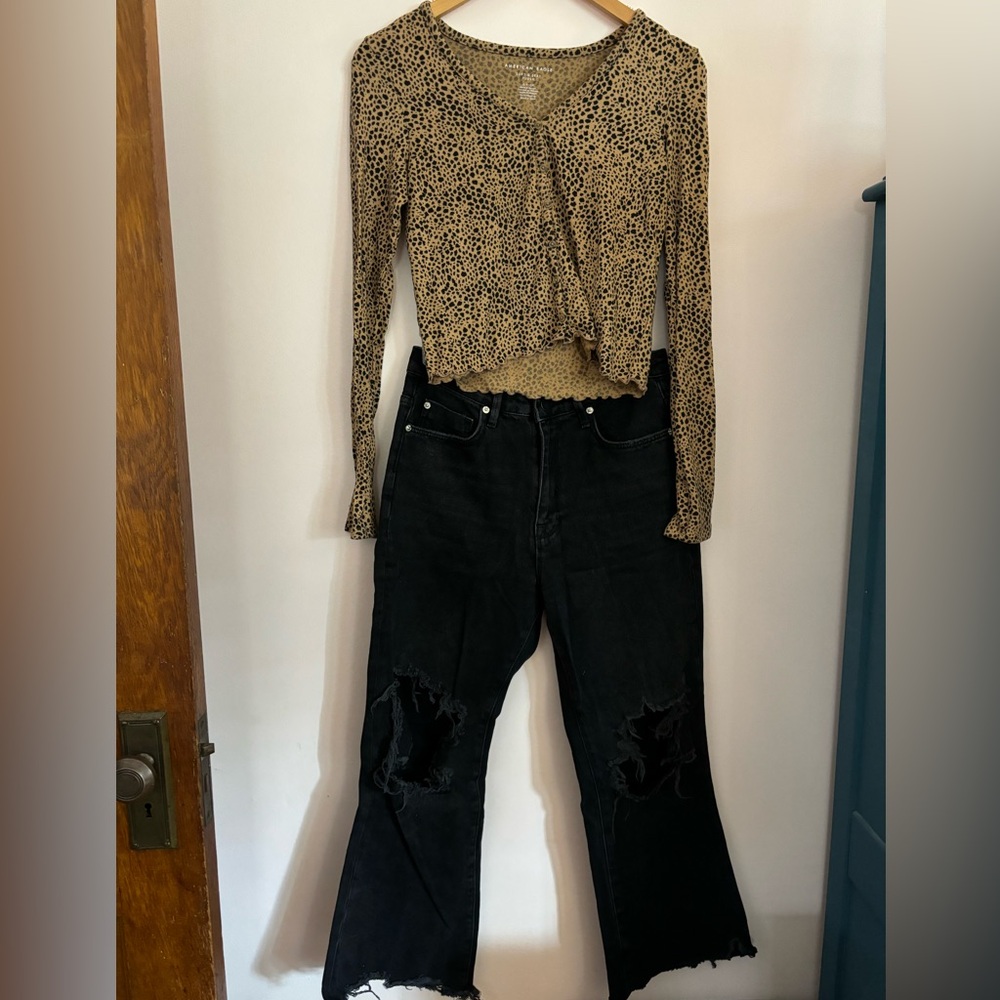 Outfit #5 Soft Leopard Print Top and Black Distressed Jeans